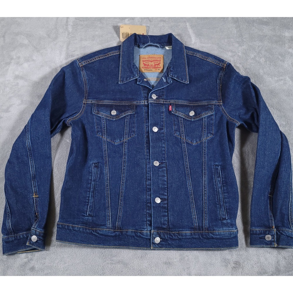 Levi's Denim Trucker Jacket Mens Medium Blue Standard Fit Stretch Button NEW‎